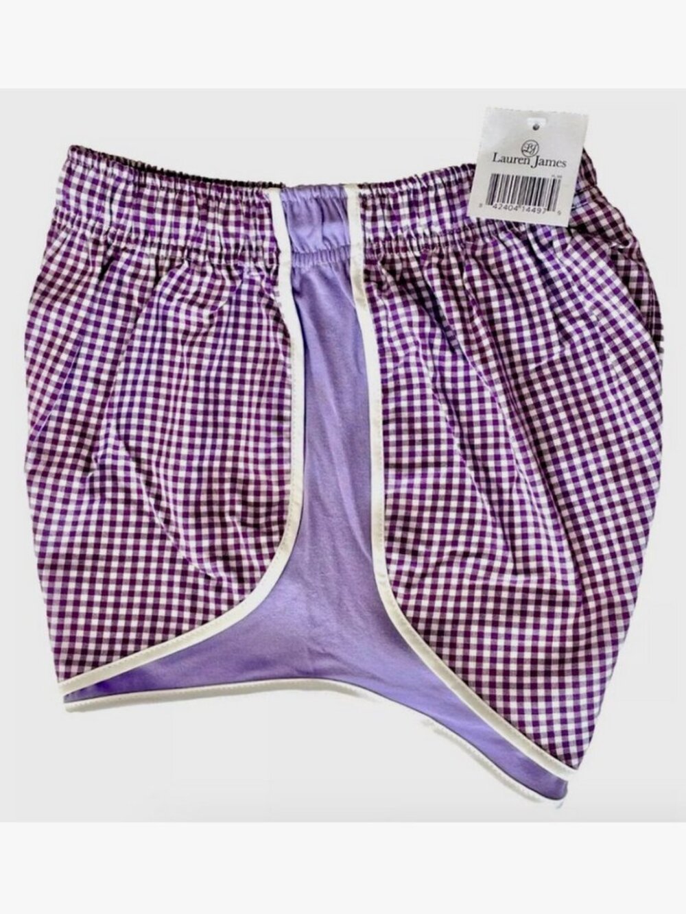 NWT NEW LAUREN JAMES SHORTIES PURPLE WHITE GINGHAM RUNNING SHORTS WOMENS SIZE XS